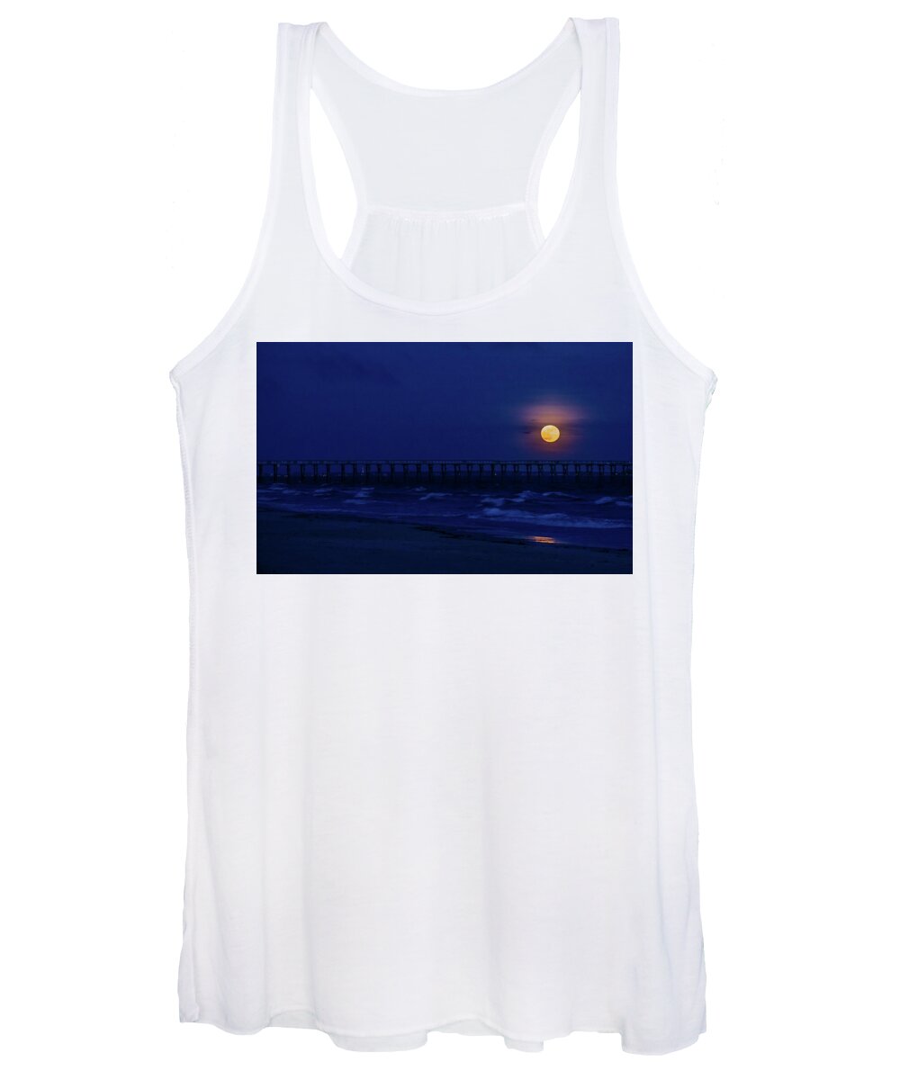 Moon Women's Tank Top featuring the photograph Pier and Moon by Nick Noble