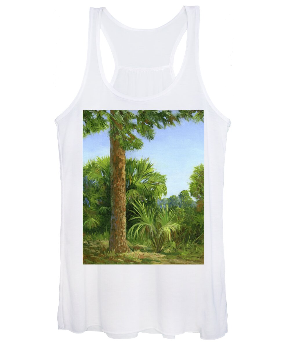 Landscape Women's Tank Top featuring the painting Pine and Palms by Donna Tucker