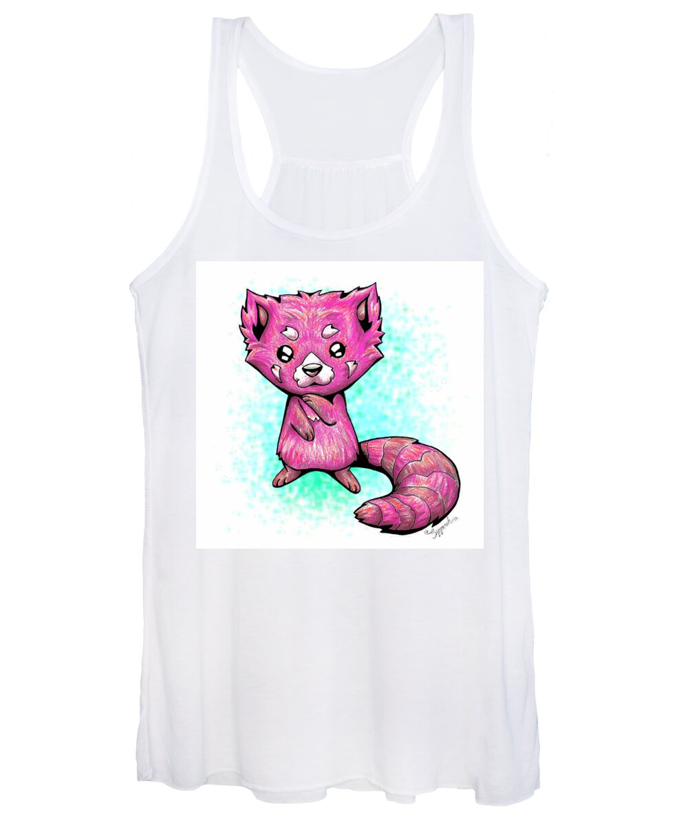 Panda Women's Tank Top featuring the drawing Pink Panda by Sipporah Art and Illustration