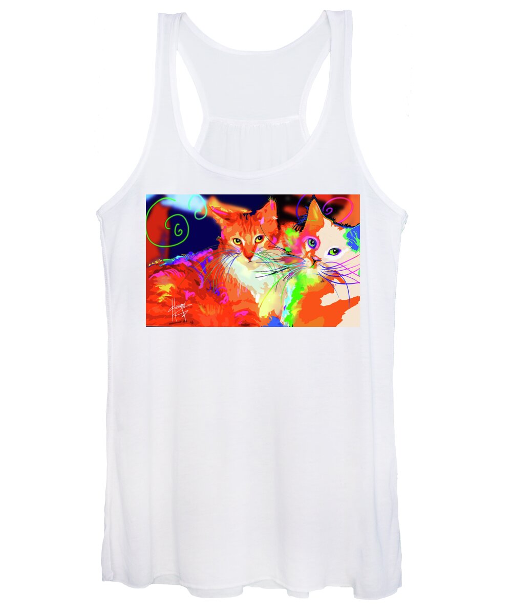Goldie Women's Tank Top featuring the painting pOpCats Goldie and son Pitzel by DC Langer