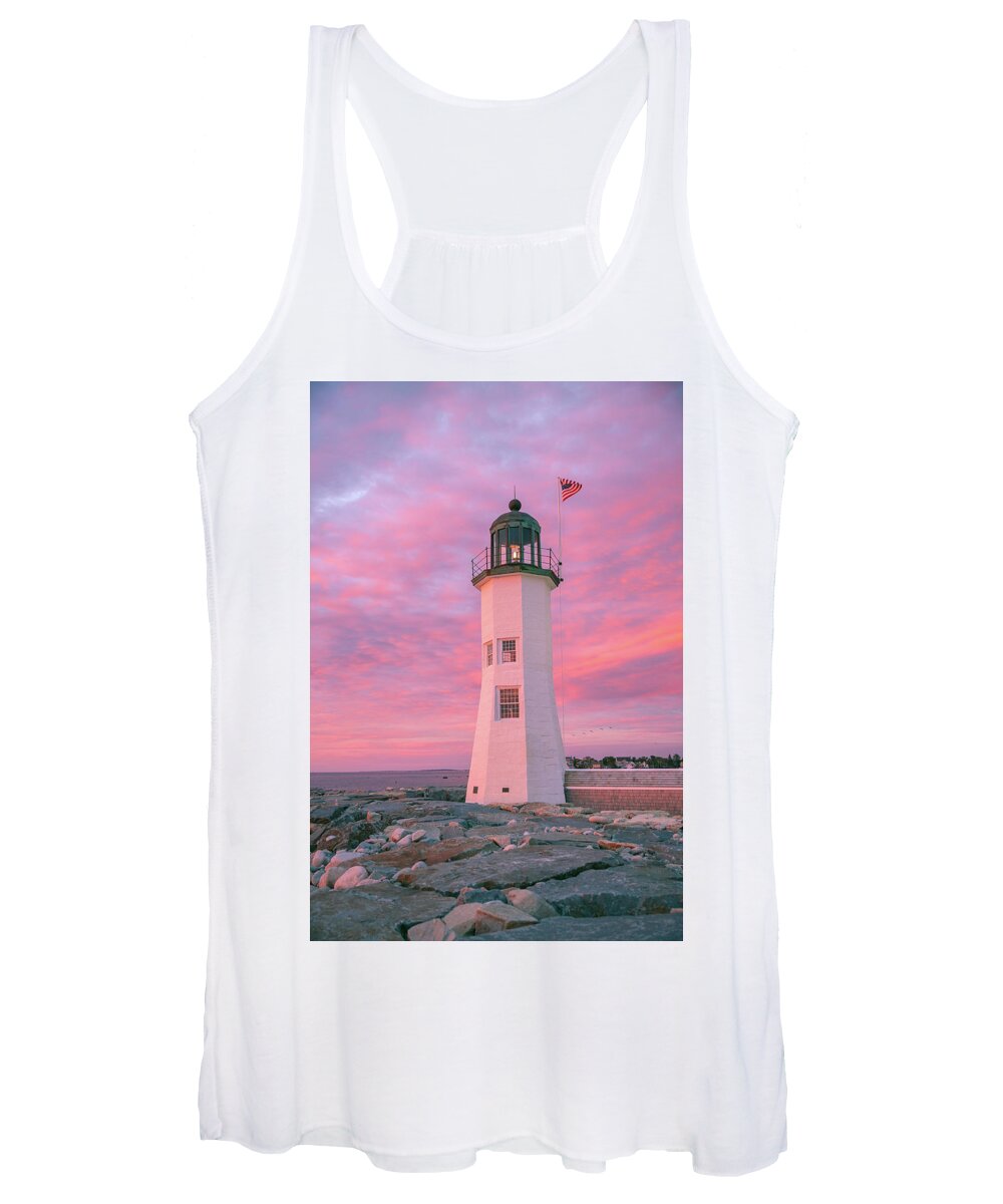 Sunrise Women's Tank Top featuring the photograph Pink Morning at Scituate Lighthouse by Ann-Marie Rollo
