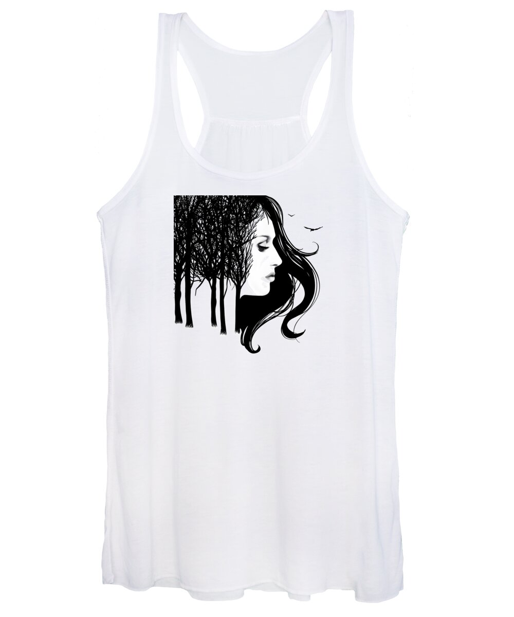 Painting Women's Tank Top featuring the painting She Whispers Through The Trees by Little Bunny Sunshine