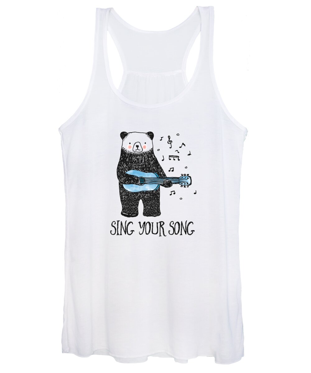 Sing Your Song - Cartoon Bear With Guitar Women's Tank Top by Little Bunny  Sunshine - Pixels