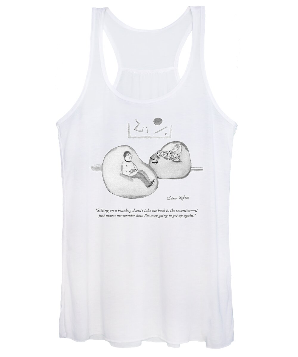 sitting On A Bean Bag Doesn't Take Me Back To The Sixties Women's Tank Top featuring the drawing Sitting on a Beanbag by Victoria Roberts