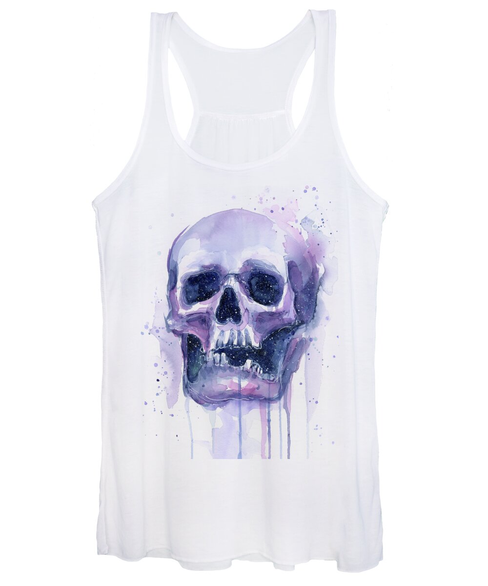 Space Women's Tank Top featuring the painting Skull in Space by Olga Shvartsur