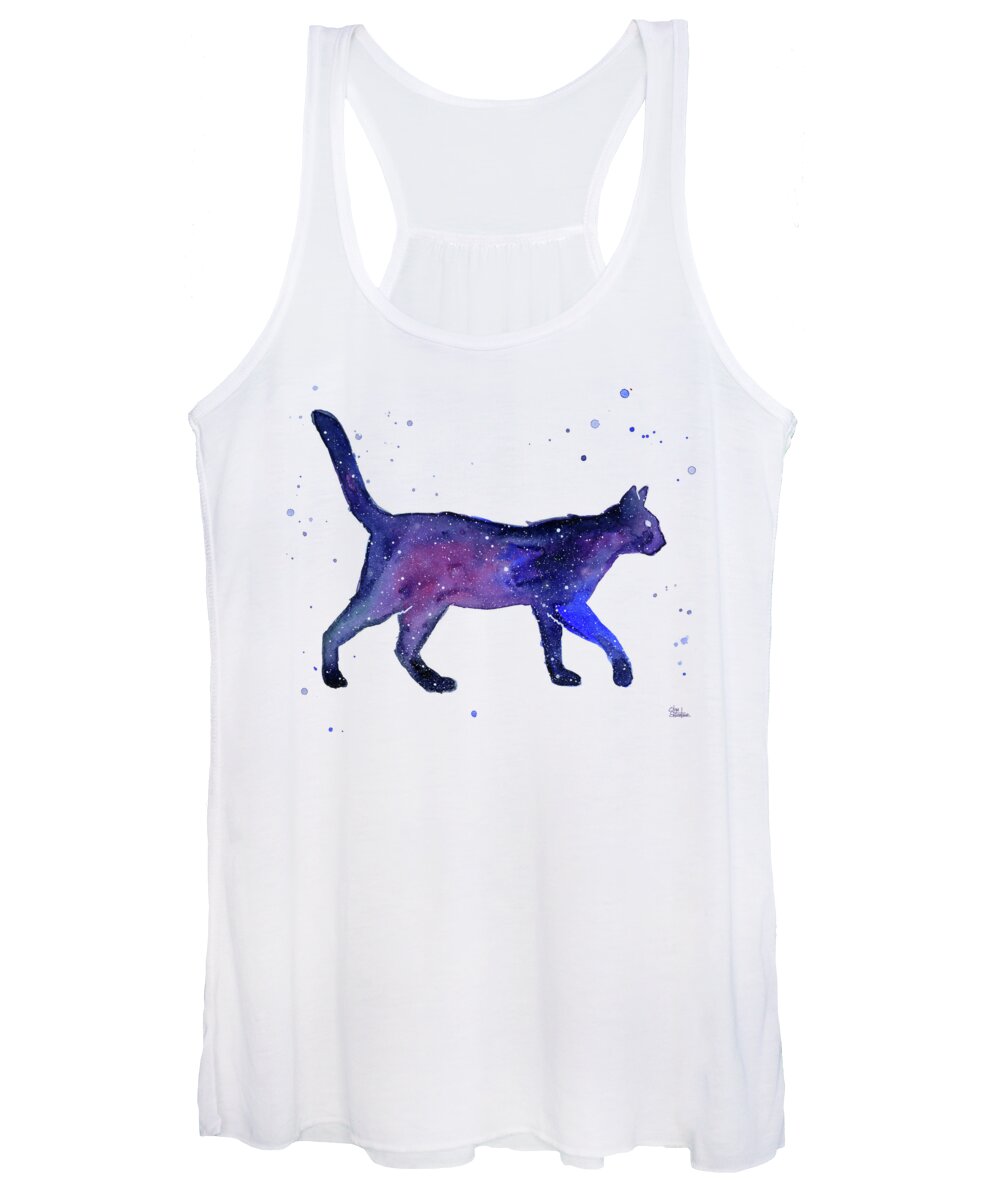 Space Women's Tank Top featuring the painting Space Cat by Olga Shvartsur