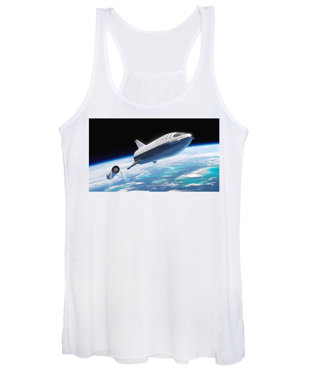 Dont Panic Women's Tank Top featuring the digital art SpaceX BFR And BFS by Filip Schpindel