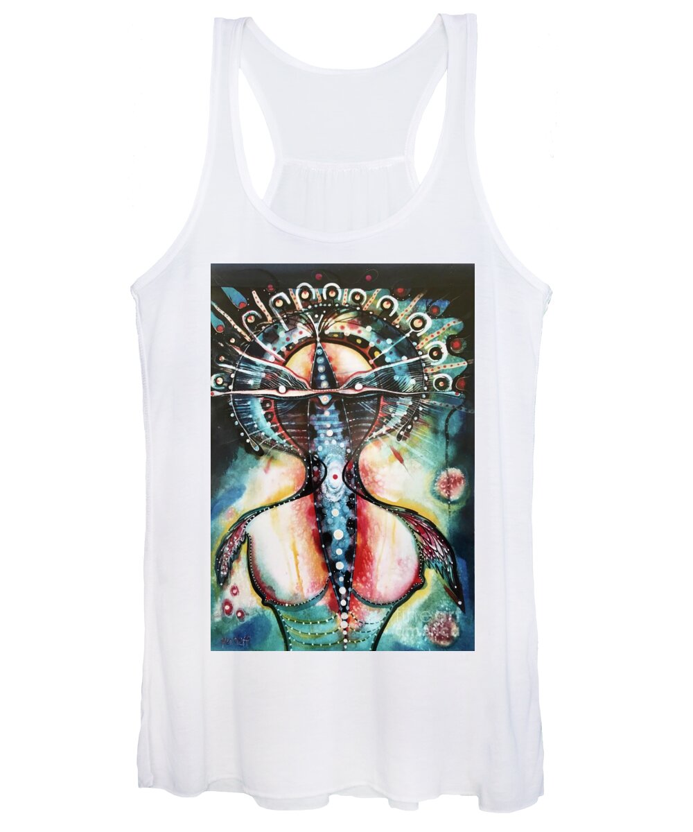#spiralgalaxyprincess #cosmic #diva #princess #watercolor #icons #icon #cosmicart #outerspaceprincess #alien #outerspace #otherworldly #universe #spiralgalaxydiva #glenneff #thesoundpoetsmusic #picturerockstudio Www.glenneff.com Women's Tank Top featuring the painting Spiral Galaxy Princess by Glen Neff