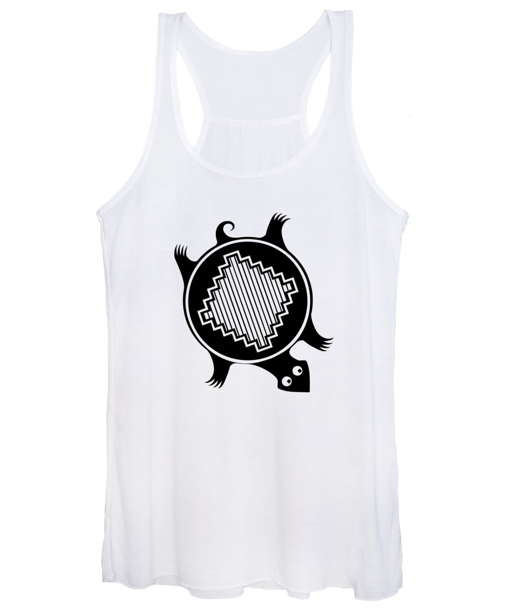 Stylized Turtle Black And White Silhouette 3 Women's Tank Top featuring the digital art Stylized Turtle Black and White Silhouette 3 by Rose Santuci-Sofranko