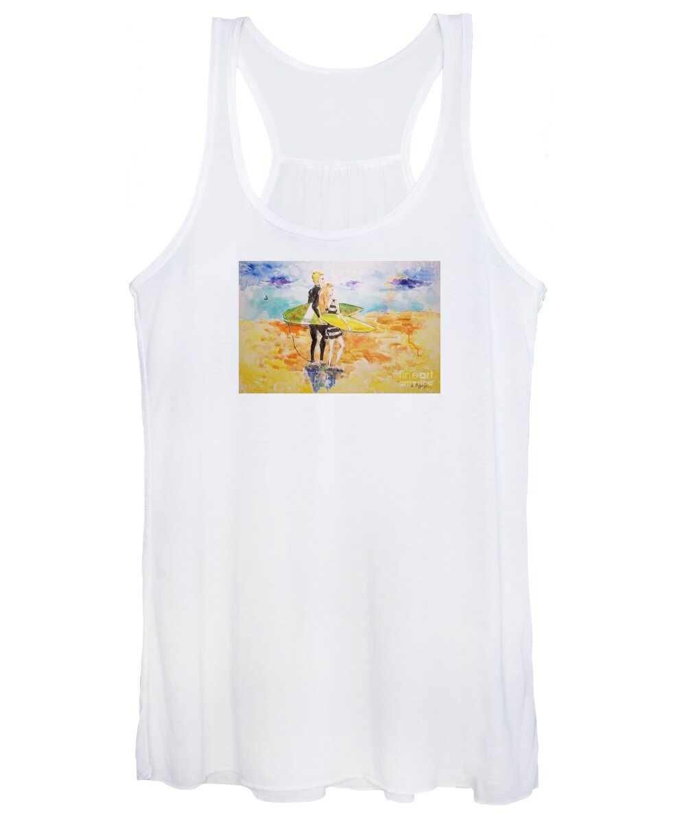 Surfer Women's Tank Top featuring the painting Surfer Couple by Leslie Ouyang