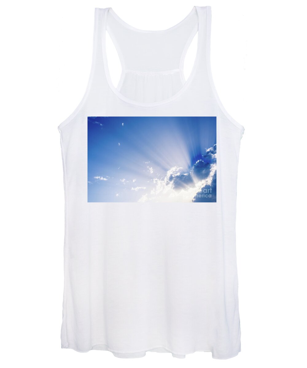 Background Women's Tank Top featuring the photograph Sunbeams rising from a large cloud in intense blue sky on a summer afternoon by Joaquin Corbalan