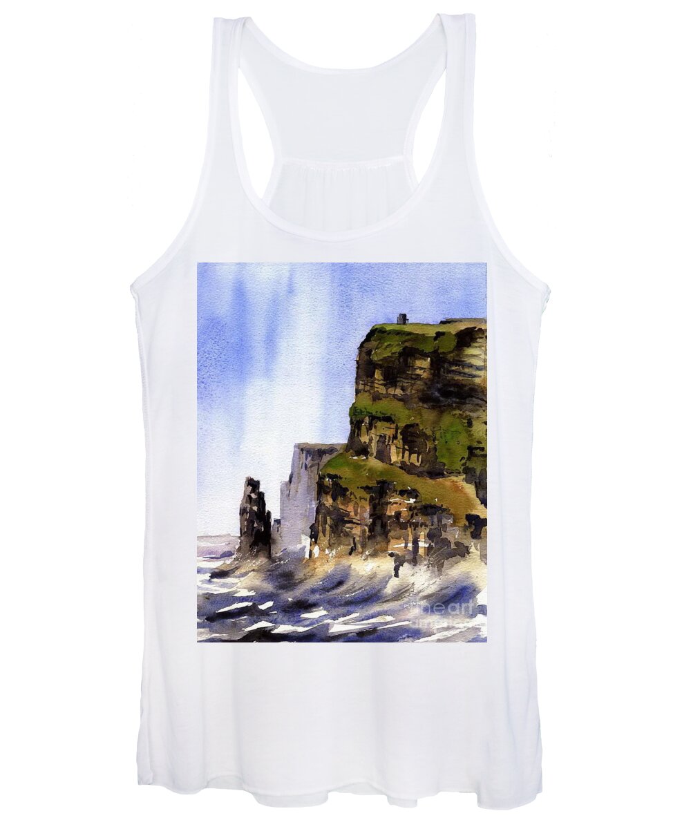 Moher Women's Tank Top featuring the painting The Cliffs of Moher, Co. Clare by Val Byrne