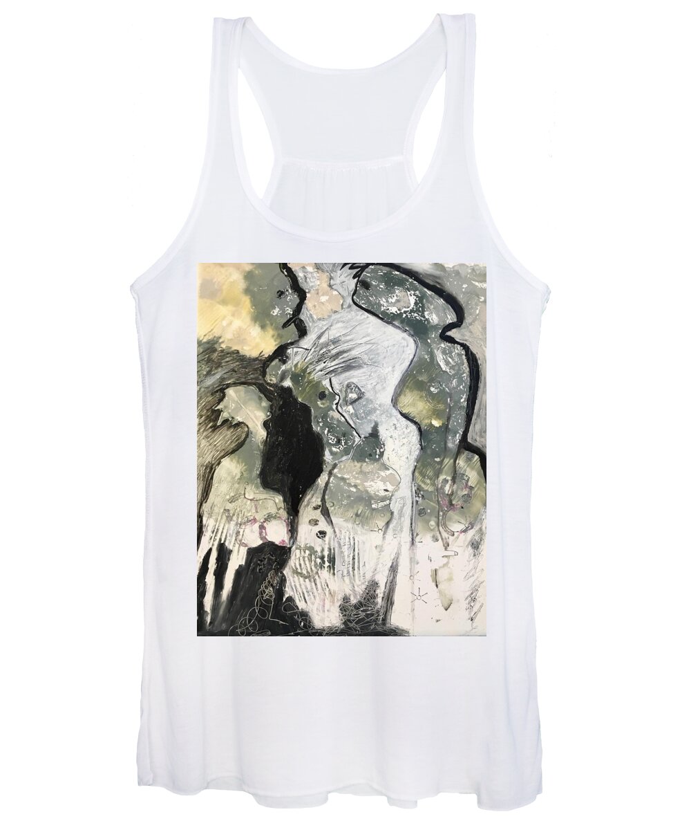 Black And White Women's Tank Top featuring the painting The little Watcher by Carole Johnson