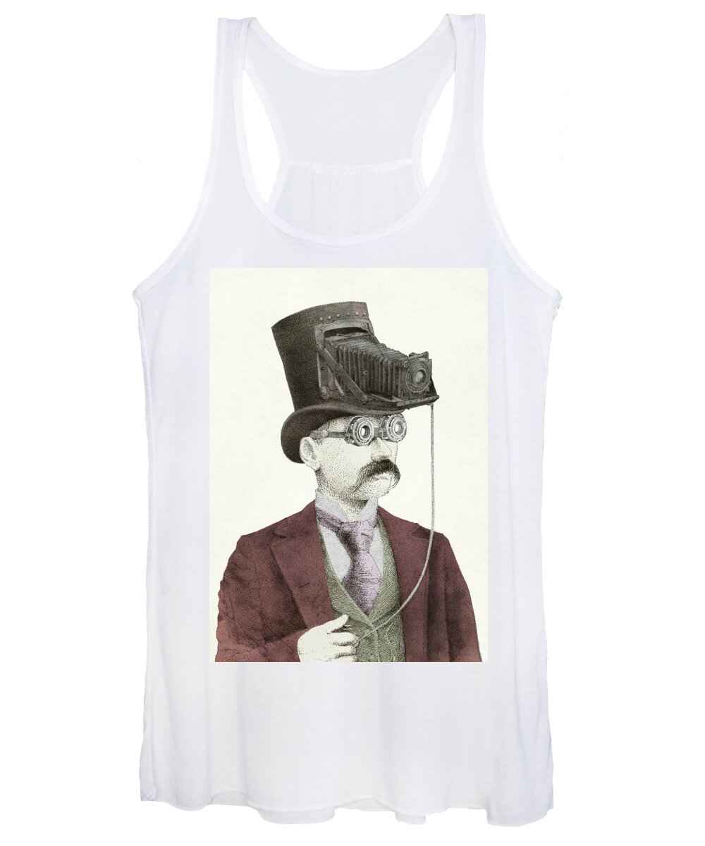 Photography Women's Tank Top featuring the drawing The Photographer by Eric Fan