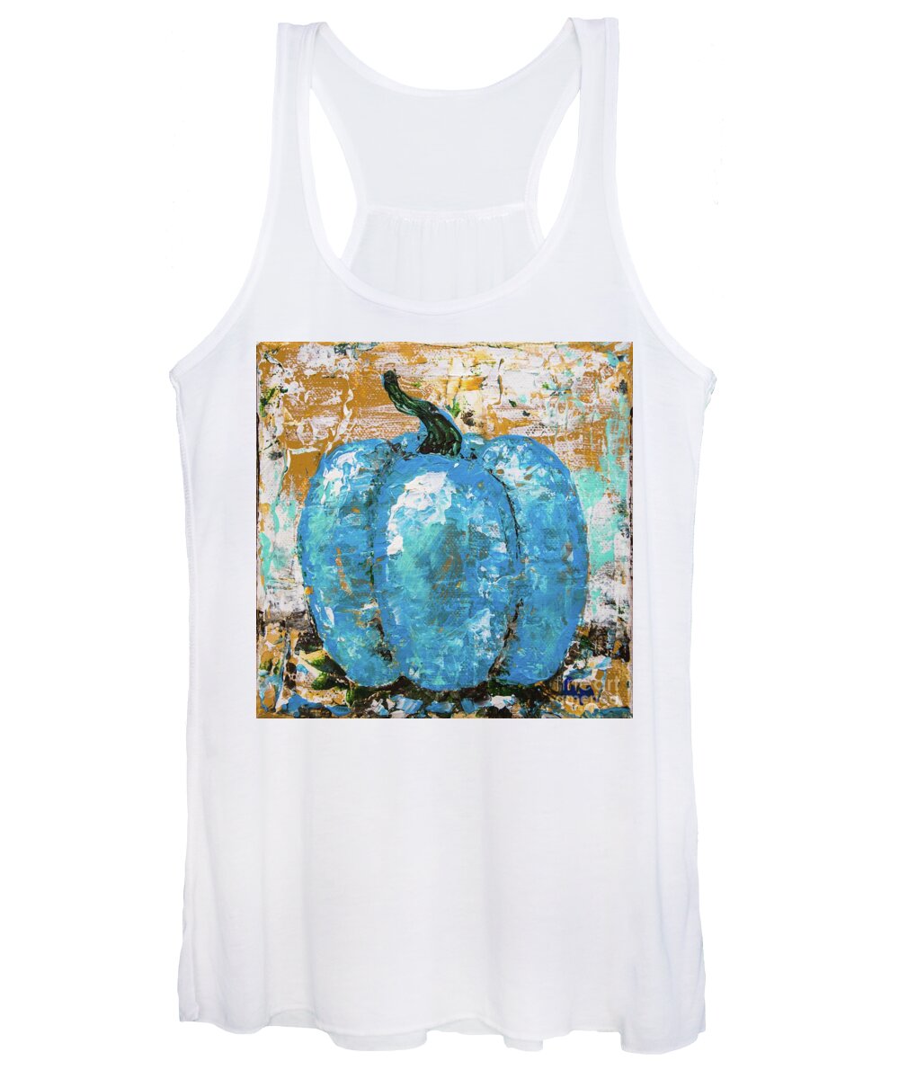 Pumpkin Women's Tank Top featuring the painting Tiny Blue Pumpkin by Cheryl McClure