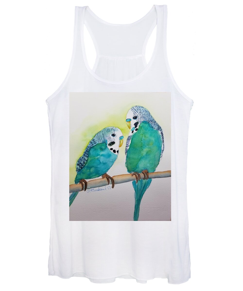 Parakeets Women's Tank Top featuring the painting Two Purty Birdies by Ann Frederick