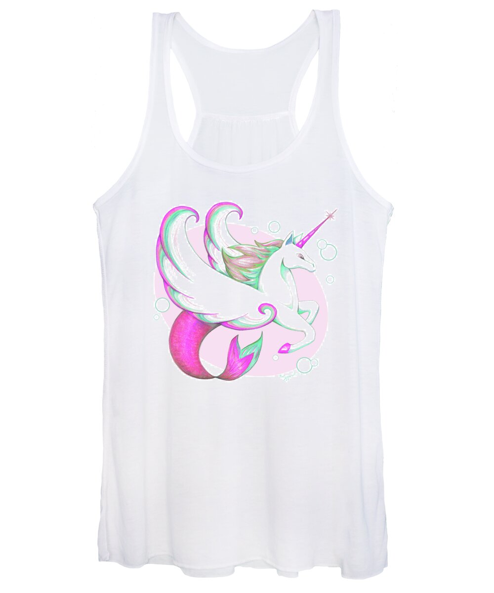 Unicorn Women's Tank Top featuring the drawing Unicorn of the Sea IV by Sipporah Art and Illustration