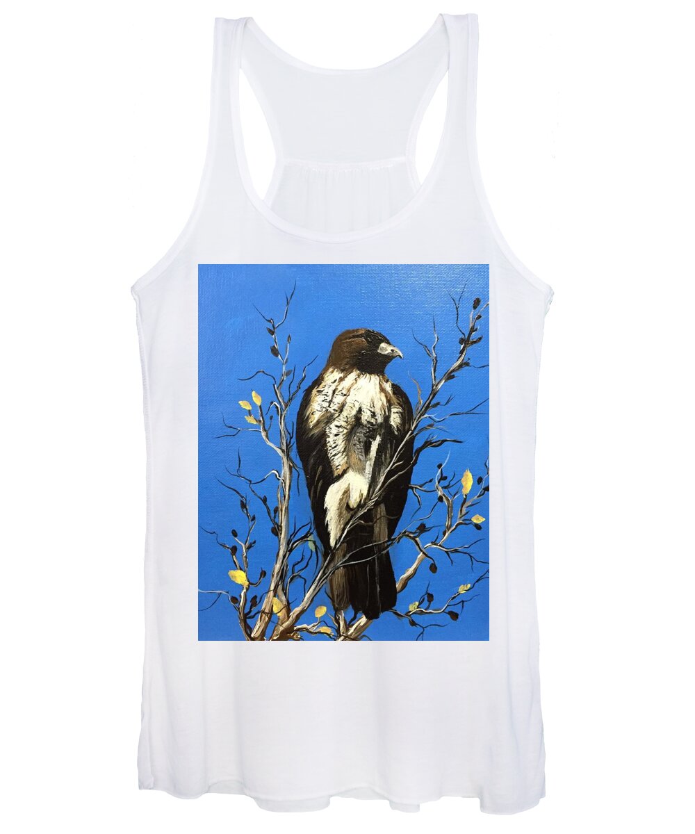Hawk Women's Tank Top featuring the painting Watchful eye of the Raptor by Sharon Duguay