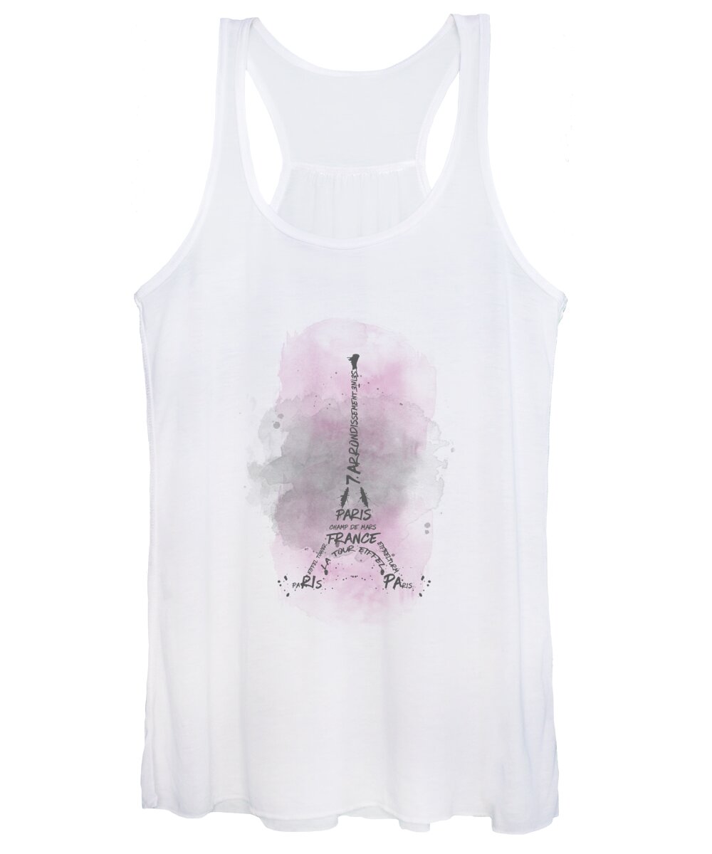 Paris Women's Tank Top featuring the digital art Watercolor Art Eiffel Tower - pink by Melanie Viola