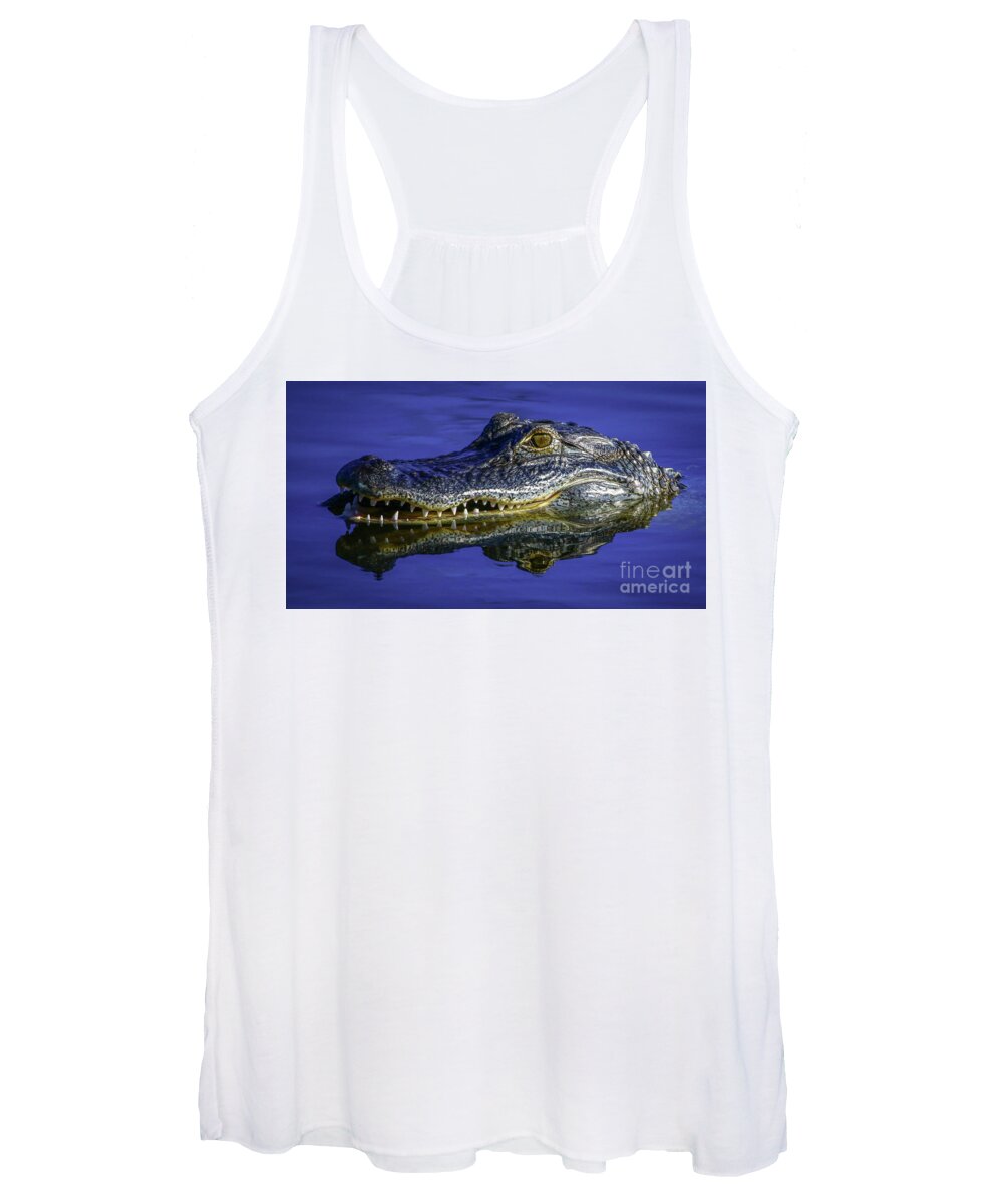 Gator Women's Tank Top featuring the photograph Wetlands Gator Close-Up by Tom Claud