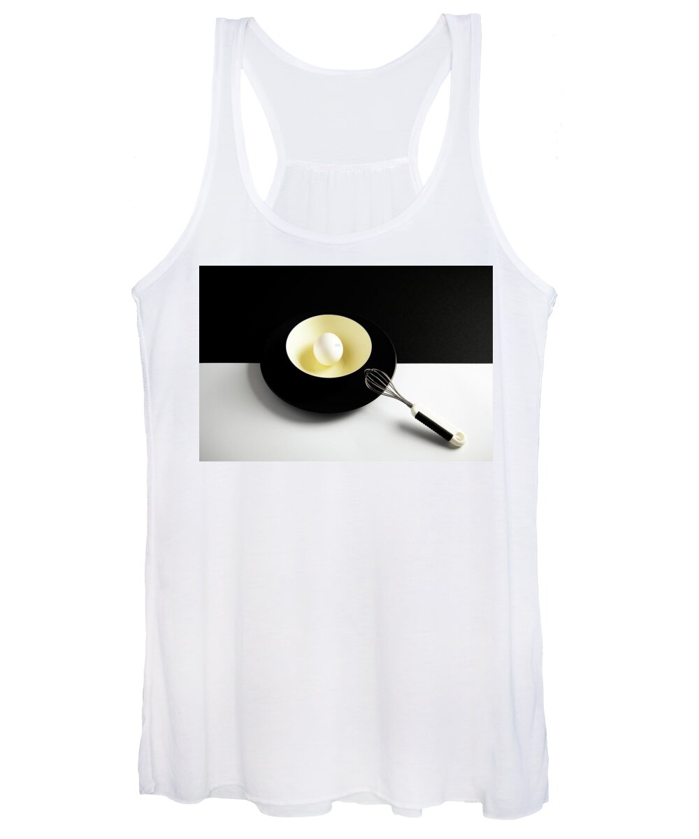 Egg Women's Tank Top featuring the photograph White egg on a yellow bowl. by Michalakis Ppalis