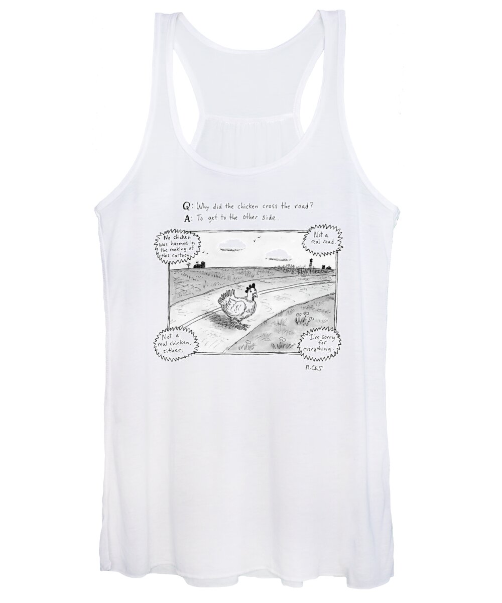 Captionless Women's Tank Top featuring the drawing Why Did the Chicken Cross the Road by Roz Chast