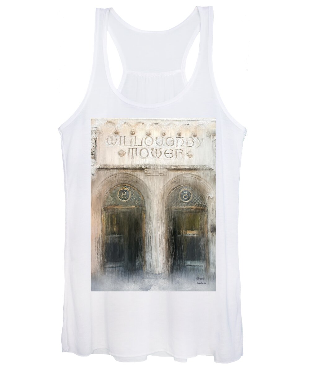 Chicago Michigan Avenue Women's Tank Top featuring the mixed media Willoughby Tower Entrance by Glenn Galen