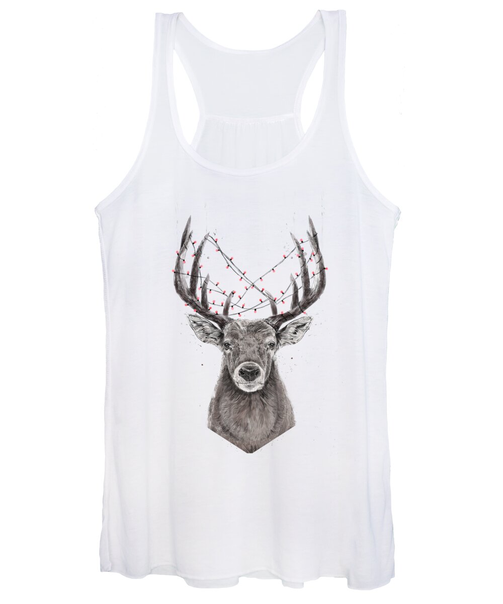 Deer Women's Tank Top featuring the drawing Xmas deer by Balazs Solti