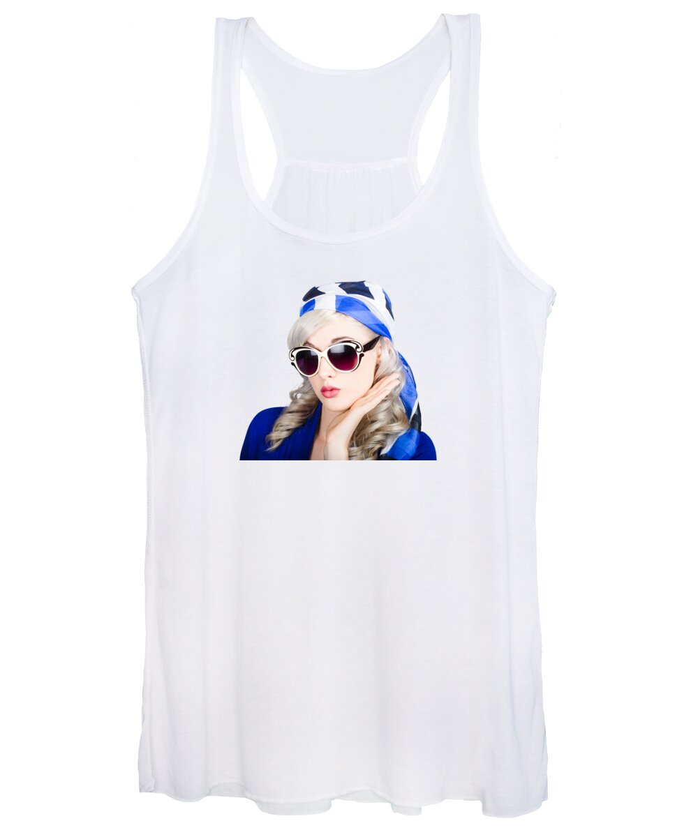 Retro Women's Tank Top featuring the photograph Young beautiful retro girl in glasses by Jorgo Photography