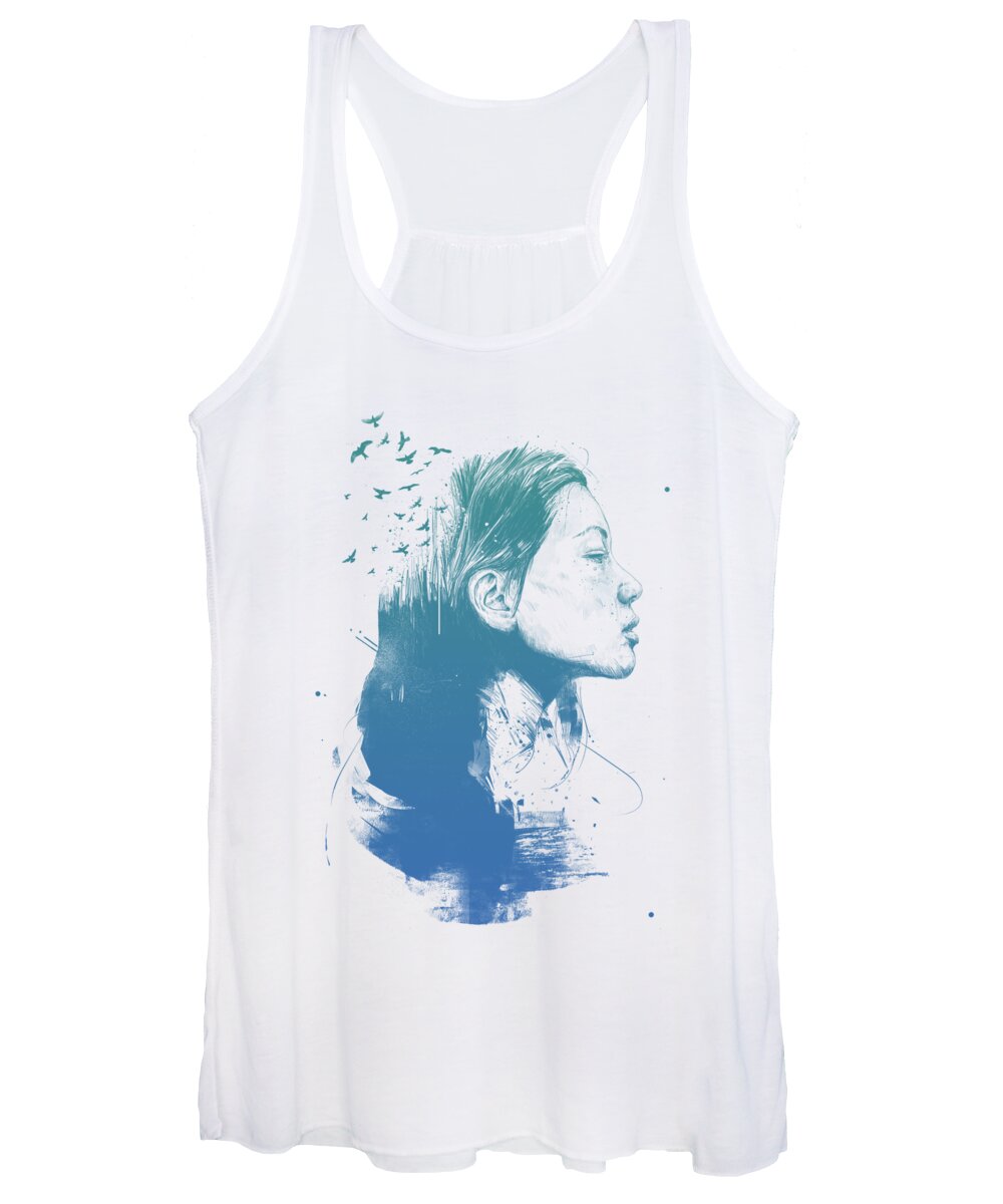 Girl Women's Tank Top featuring the drawing Open your mind #2 by Balazs Solti