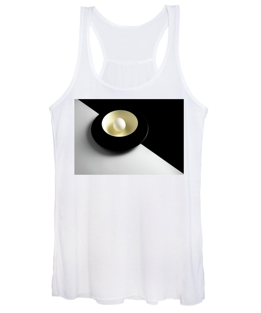 Still-life Women's Tank Top featuring the photograph Single fresh white egg on a yellow bowl by Michalakis Ppalis