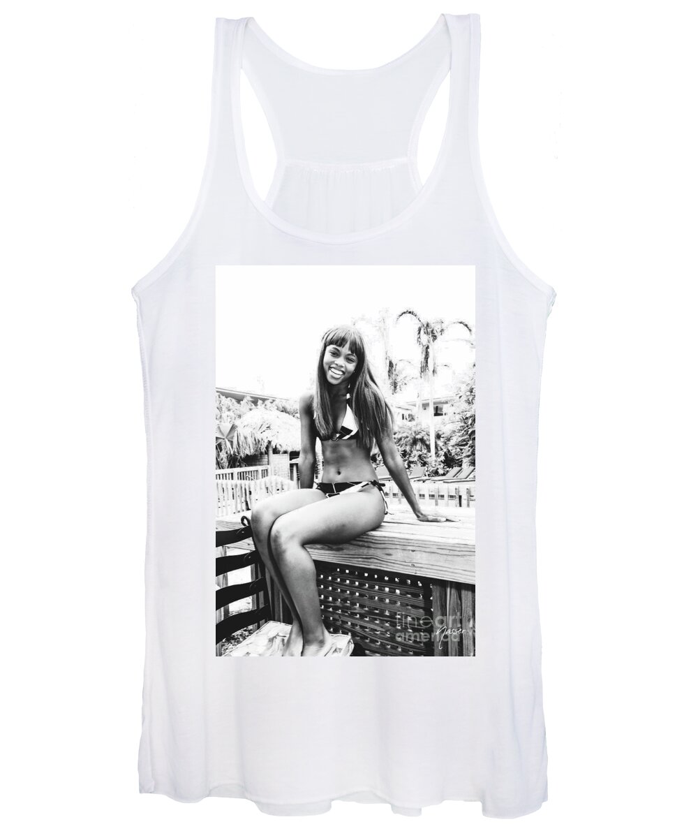 Girls Fun Fashion Photoraphy Art Women's Tank Top featuring the photograph 1147 Dominique Weekend Girls Party Cranes Beach House Delray by Amyn Nasser