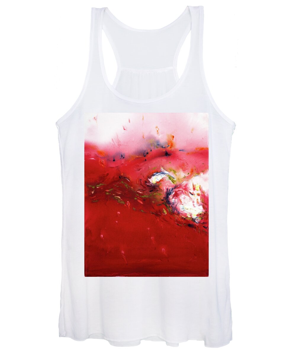  Women's Tank Top featuring the painting 'Red wave or now I see it now I don't' by Petra Rau