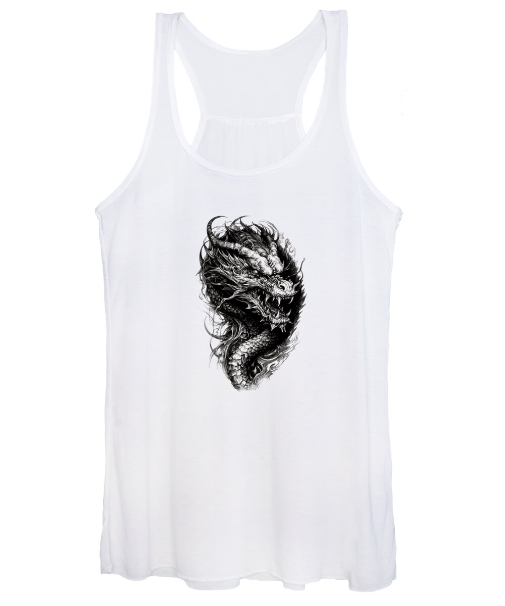 Dragon Women's Tank Top featuring the mixed media Tattoo Style Dragon #16 by World Art Collective