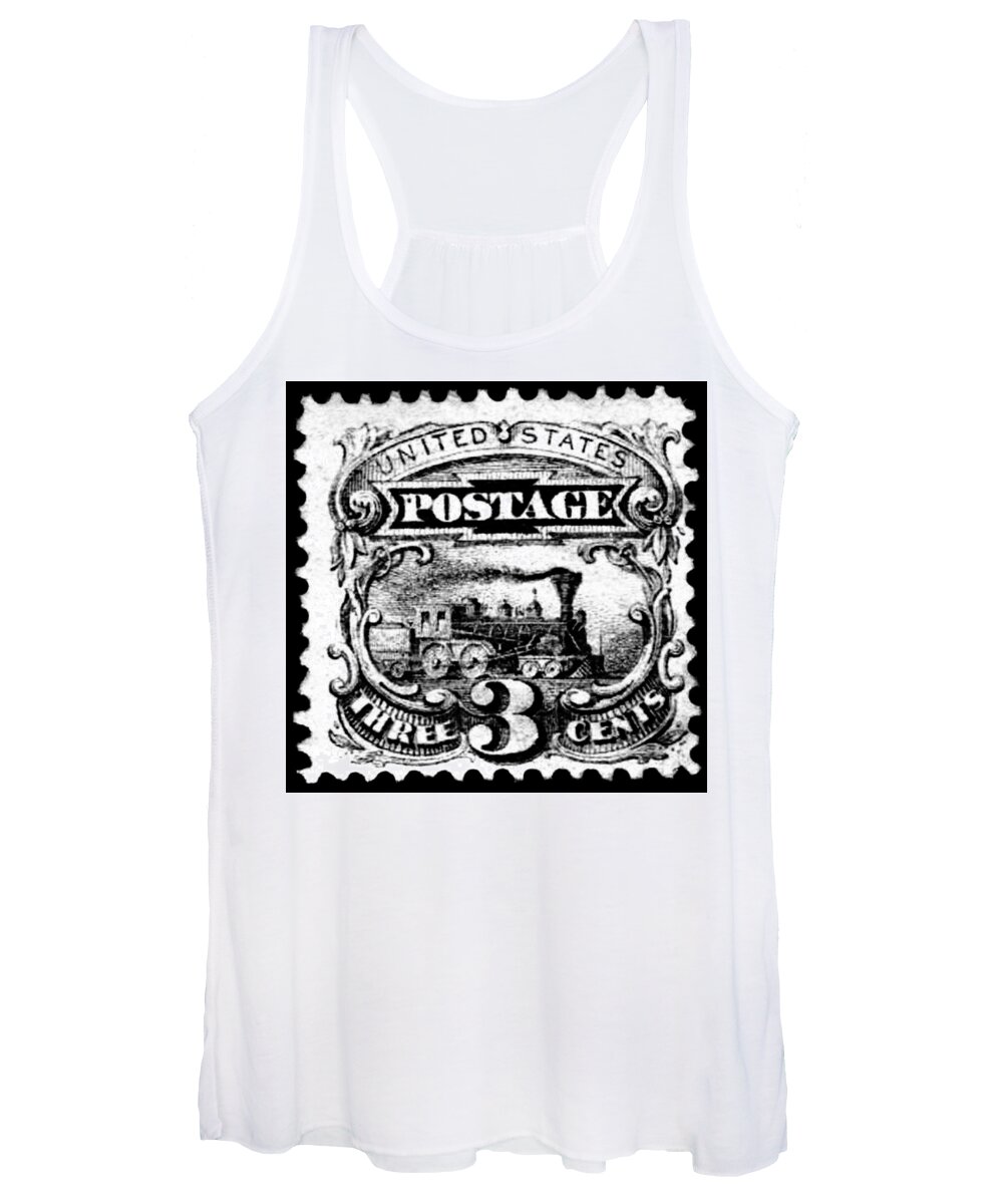 Stamp Women's Tank Top featuring the digital art 1869 United States - No.114 - 3cts. Black and White Proof - Stamp Art by Fred Larucci