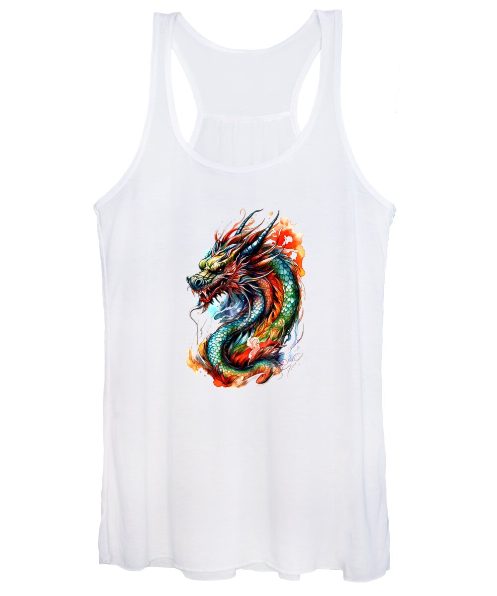 Dragon Women's Tank Top featuring the mixed media Tattoo Style Dragon #19 by World Art Collective