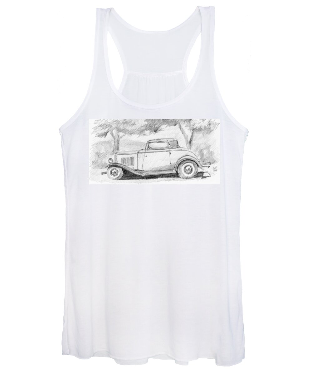 Ford Women's Tank Top featuring the drawing 1932 Ford Hot Rod Coupe Sketch by David King Studio