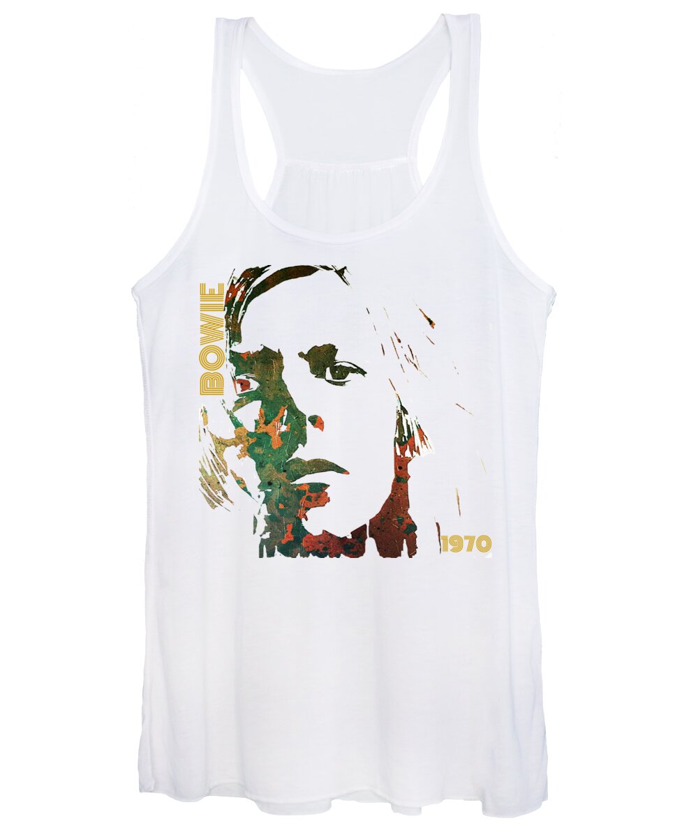 David Bowie Women's Tank Top featuring the mixed media 1970 Bowie by Paul Lovering