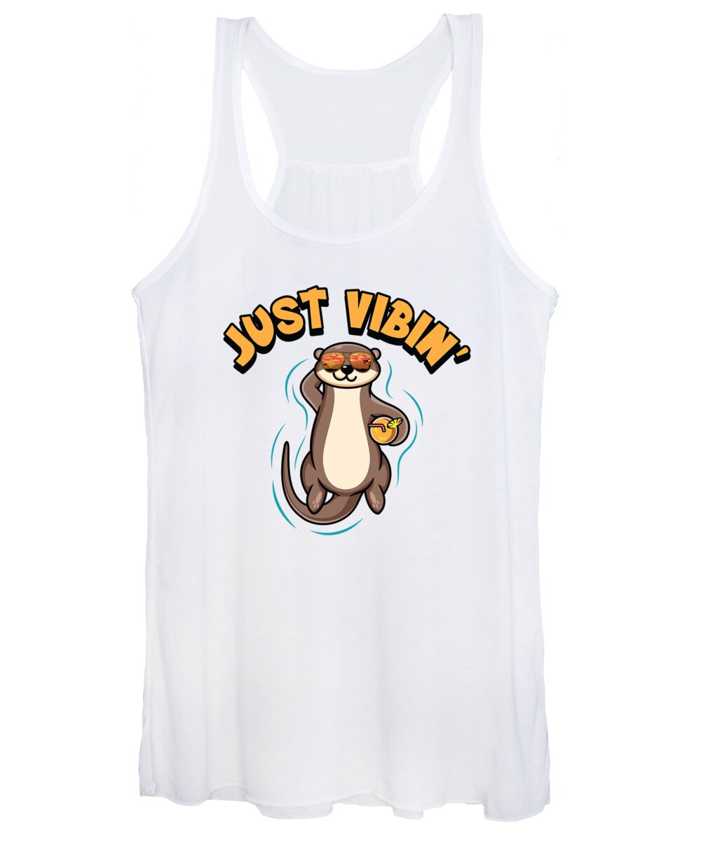 Otter Women's Tank Top featuring the digital art Just Vibin Otter Relax Farting Flatulence Pooping #2 by Toms Tee Store
