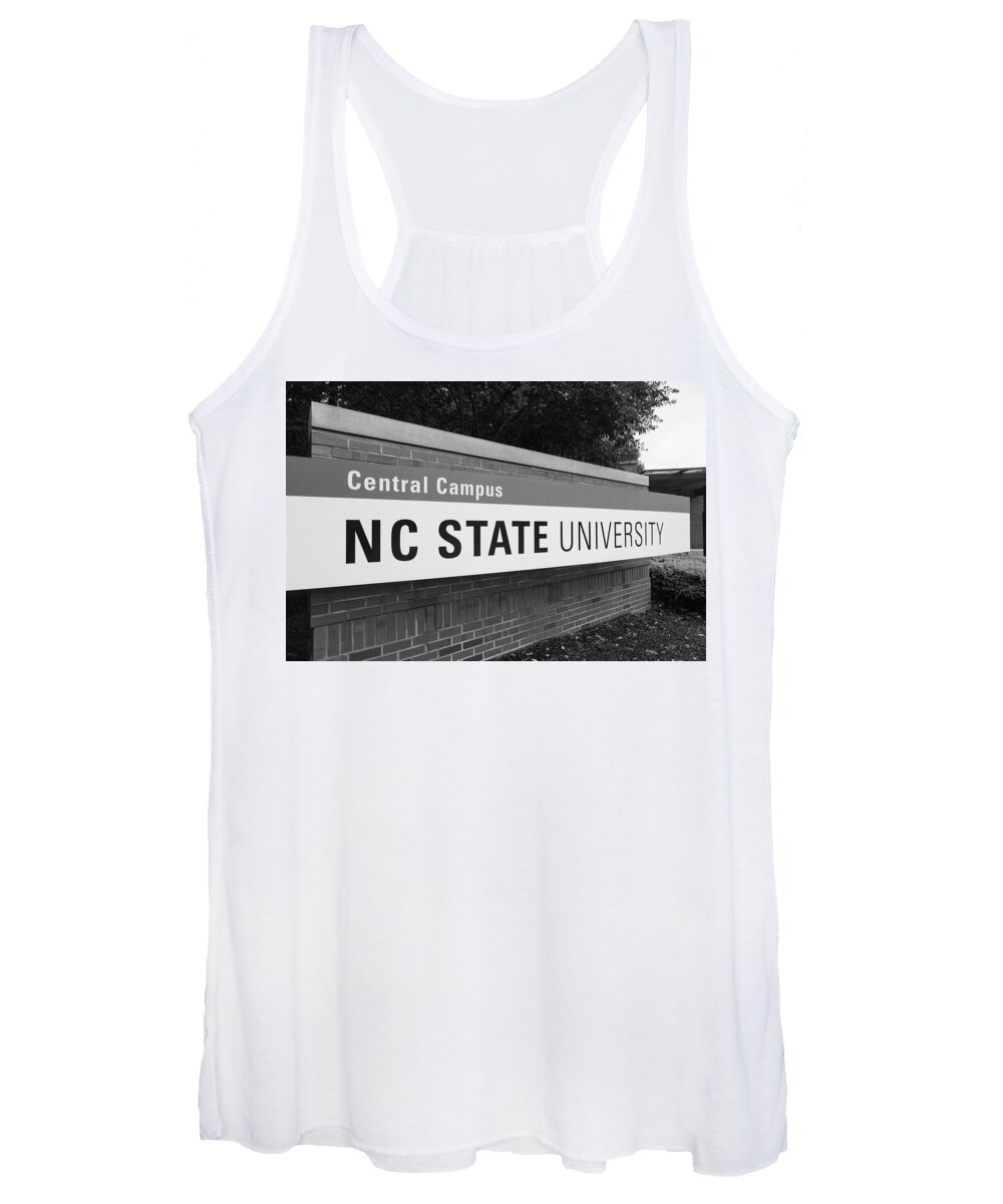 College Tour Women's Tank Top featuring the photograph North Carolina Statue University entrance sign in black and white #2 by Eldon McGraw
