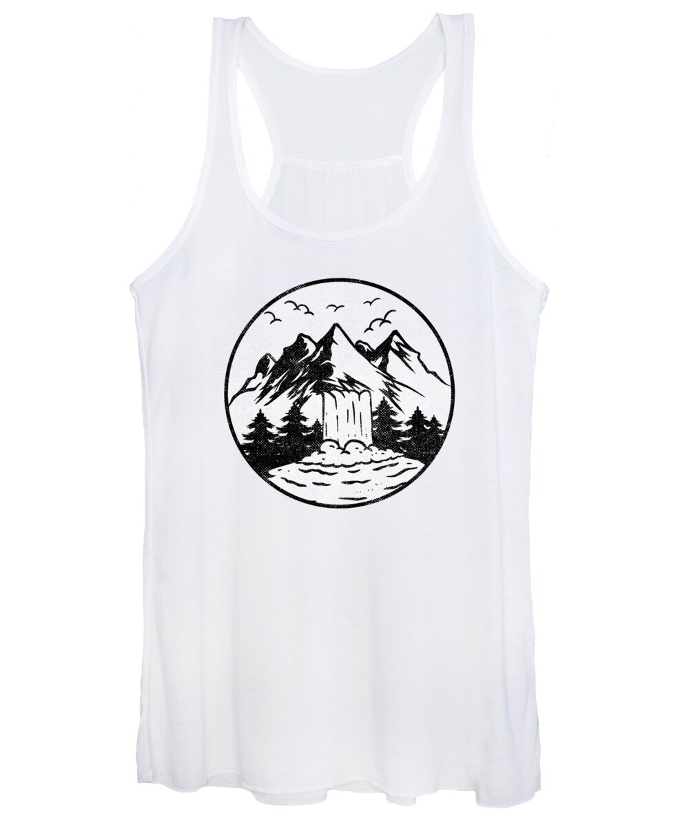 Nature Women's Tank Top featuring the digital art Nature Lover Mountains Forest Waterfall Hiking Hiker Adventure #3 by Toms Tee Store