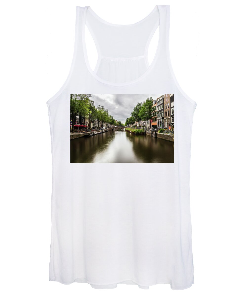 Canal Women's Tank Top featuring the photograph Water canal in Amsterdam #3 by Fabiano Di Paolo
