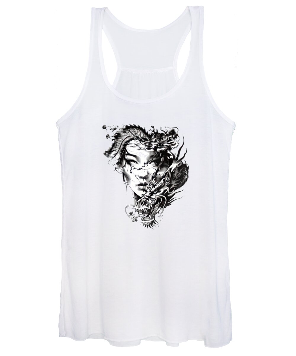 Tattoo Women's Tank Top featuring the mixed media Highly Detailed Japanese Tattoo Style Art #31 by Loose Goose Tattoos