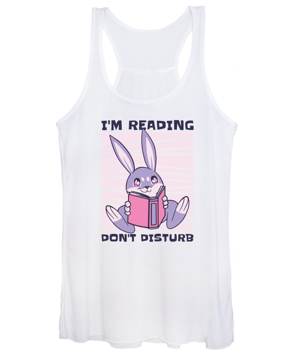 Studying Women's Tank Top featuring the digital art Studying Rabbit Lover Reading Books Student Bookworm #4 by Toms Tee Store