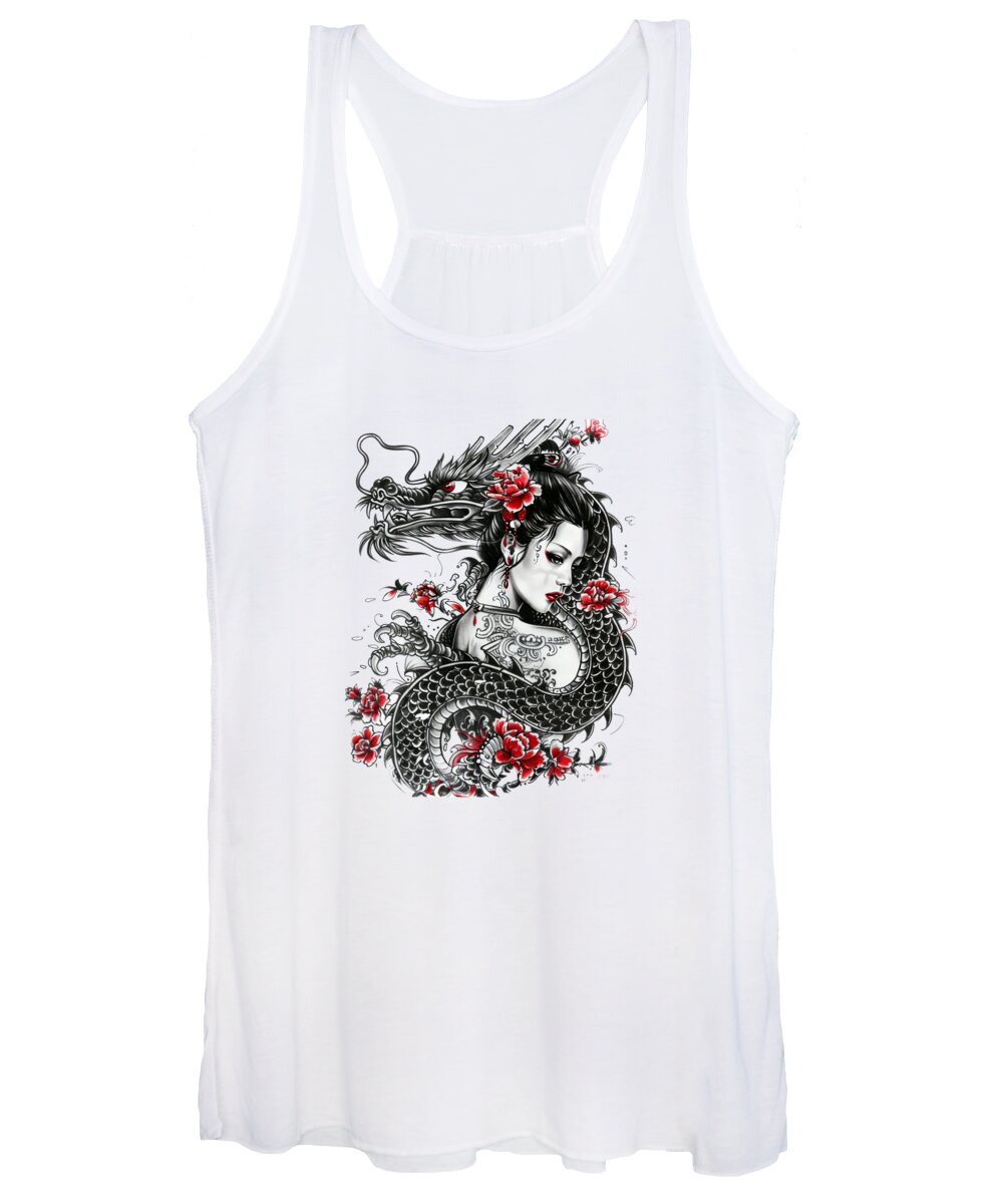 Tattoo Women's Tank Top featuring the mixed media Highly Detailed Japanese Tattoo Style Art #56 by Loose Goose Tattoos