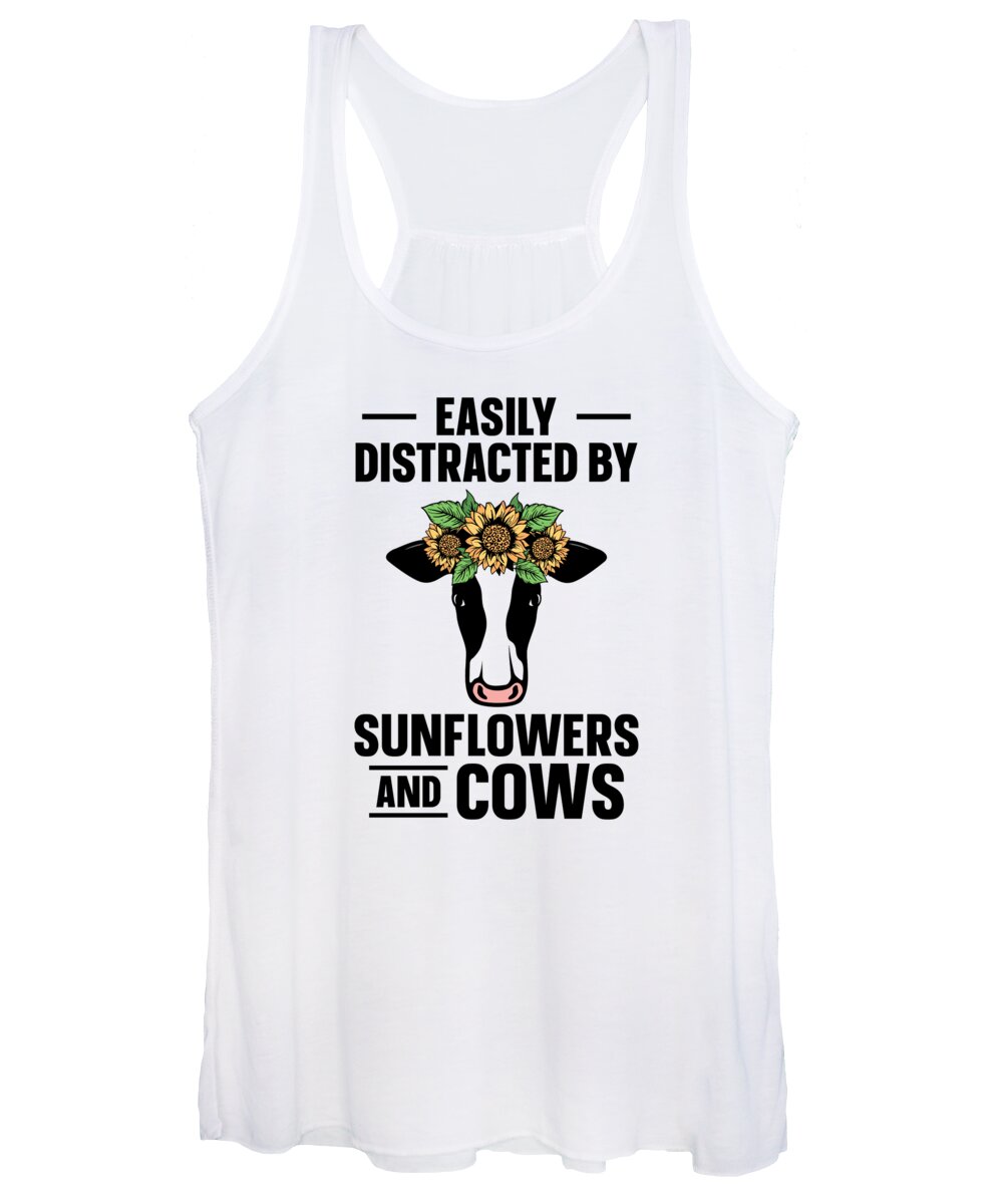 Sunflower Women's Tank Top featuring the digital art Easily Distracted By Sunflowers And Cows #6 by Toms Tee Store