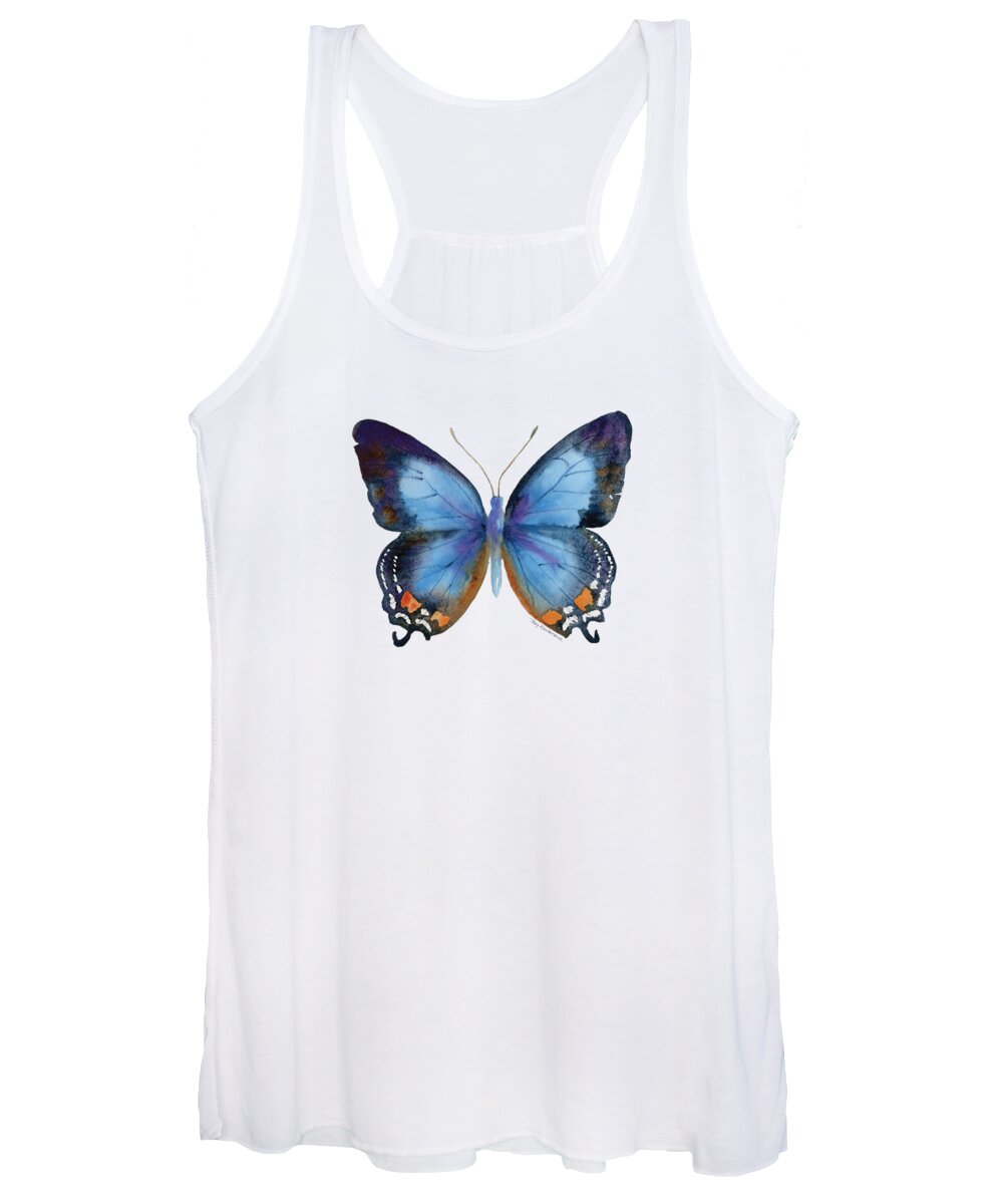 Imperial Blue Butterfly Blue Butterfly Butterflies Blue And Orange Butterfly Butterfly Blue And Black Butterfly Nature Wings Winged Insect Nature Watercolor Butterflies Watercolor Butterfly Butterfly On White Background White Background Butterfly With White Background Blue Butterfly Face Mask Women's Tank Top featuring the painting 80 Imperial Blue Butterfly by Amy Kirkpatrick