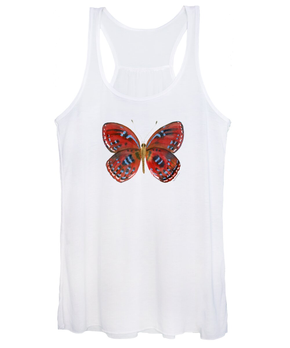 Red Butterfly Women's Tank Top featuring the painting 81 Paralaxita Butterfly by Amy Kirkpatrick