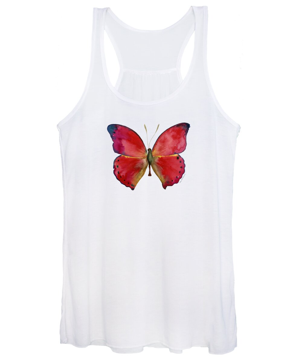Red Butterfly Women's Tank Top featuring the painting 83 Red Glider Butterfly by Amy Kirkpatrick