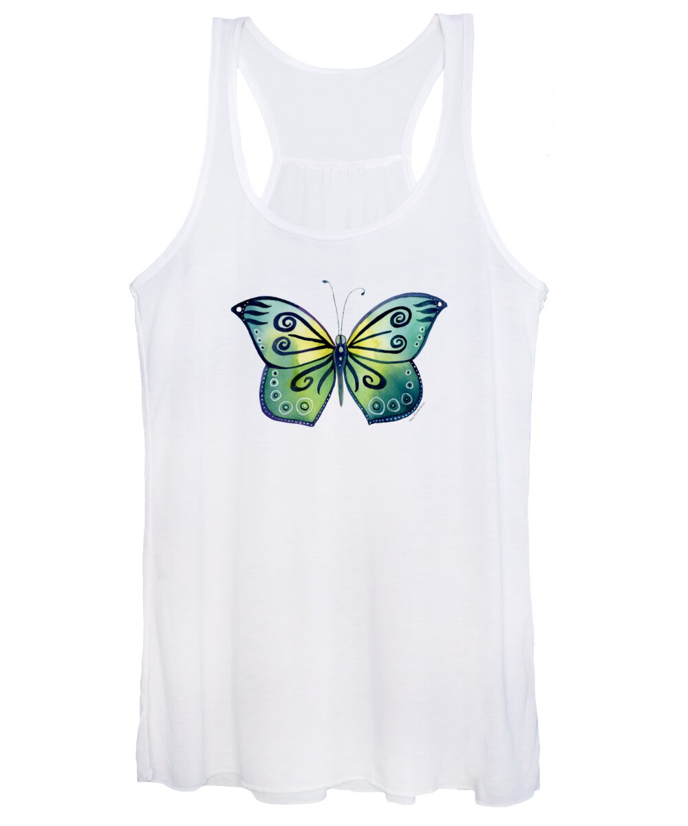 Capanea Butterfly Women's Tank Top featuring the painting 92 Teal Button Cap Butterfly by Amy Kirkpatrick